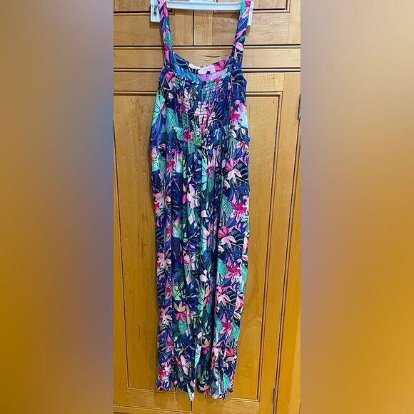 Loft Square Neck Tropical Floral Tank Cropped Wide Leg Jumpsuit Boho Cottagrcore - Picture 6 of 9